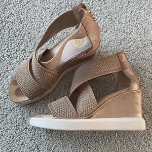 Browns Wishbone Metallic Gold Mesh Wedge Sandals Sz6